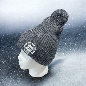 Hershel Supply Co. Women's Gray & Black Rib Knit Pom Pom Beanie Cap Hat One Size